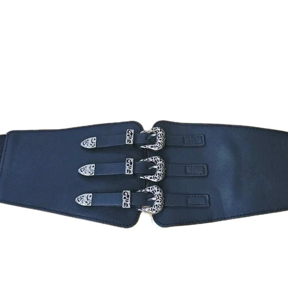 BP Western Triple Buckled Waist Cincher Hip Belt Black Sm/Med Snap Stretchy Nwt